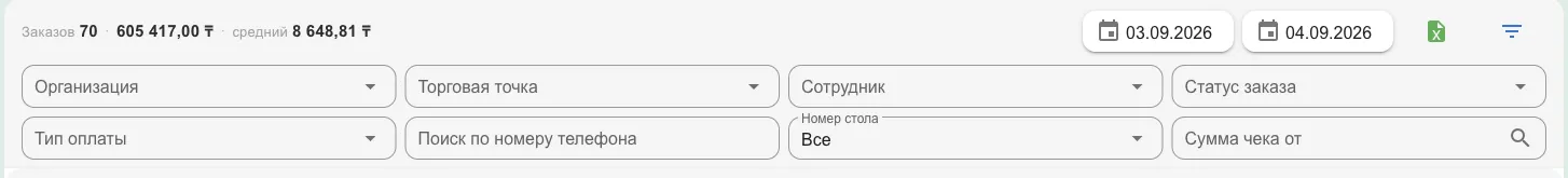 Развёрнутая панель фильтров с восемью полями